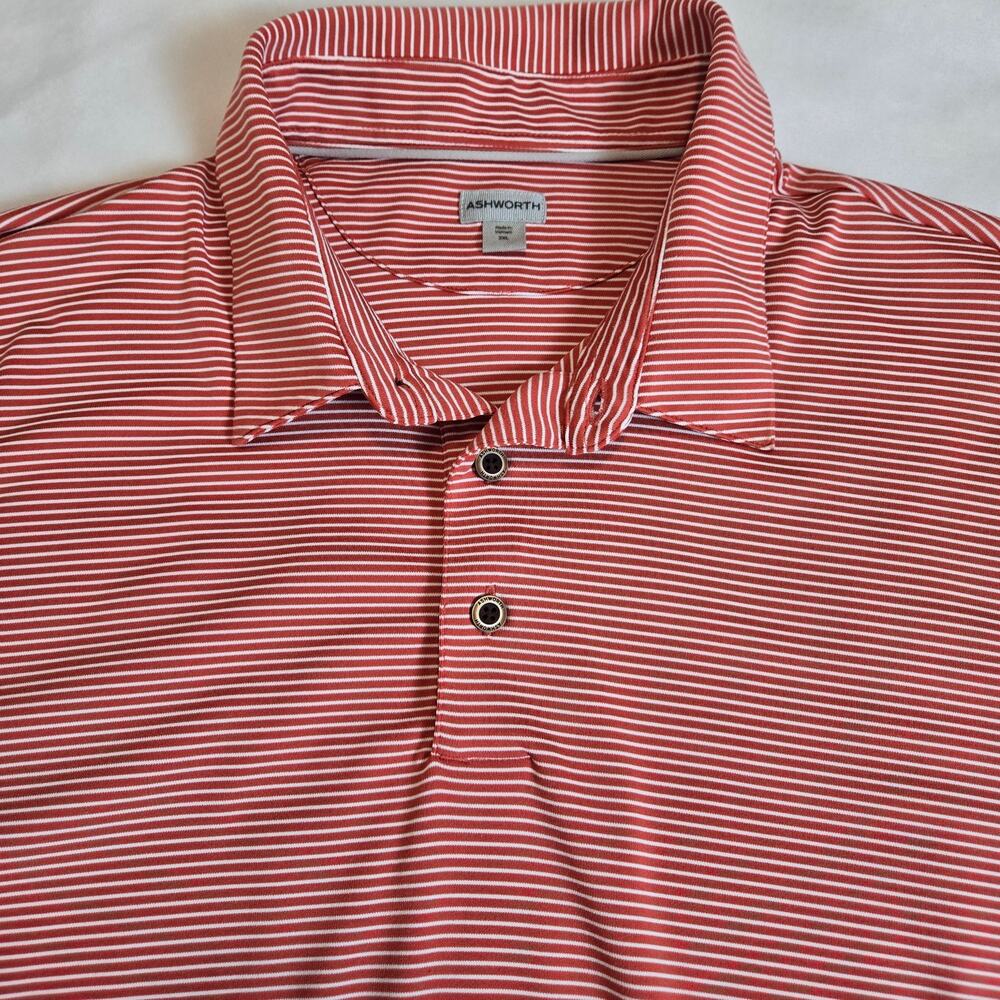 Ashworth Performance Polo Red and White Stripe – Size 2XL